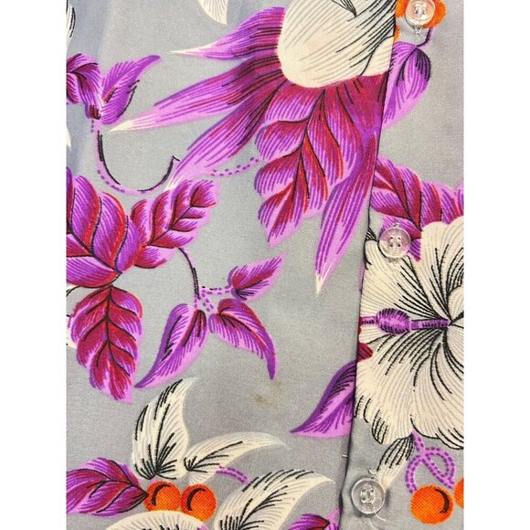 King Kameha Vintage Purple Floral & Parrot Print Short Sleeve Medium - Picture 7 of 7